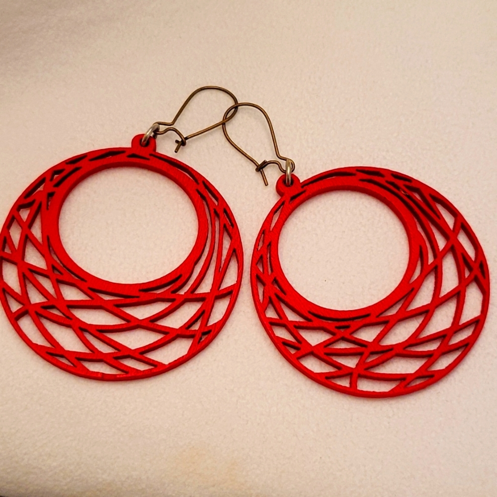 Artsy Red Wood Earrings